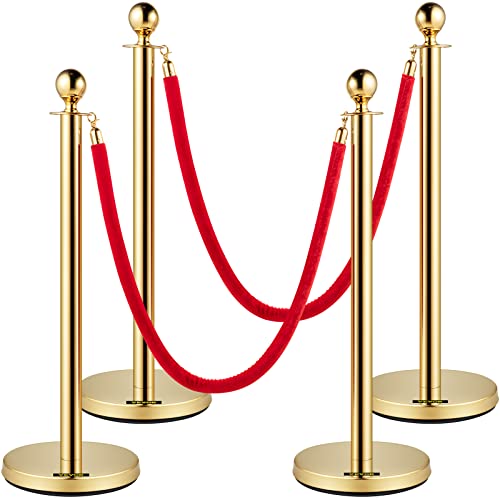 VEVOR Saiten und Pfosten aus Samt, 1,5 m langes rotes Seil mit 5 Füßen, goldener Edelstahl, zur Kontrolle der Menge, für Theater, Partys, Hochzeiten, Ausstellungen, Karten, 4 Stück von VEVOR