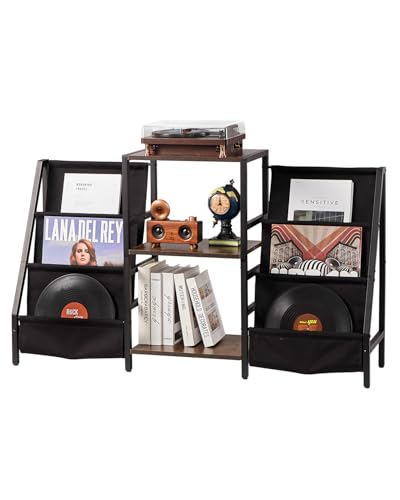 VEVOR Schallplattenaufbewahrung 3-stufiger Plattenspielerständer für bis zu 280 Alben, Aufbewahrungsschrank mit Schallplattenhalter für Vinyl-Schallplatten für Schlafzimmer Wohnzimmer Schwarz von VEVOR