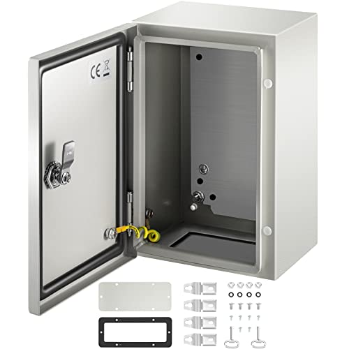VEVOR Schaltschrank NEMA-Industriegehäuse, 30 x 20 x 15 cm NEMA 4X-Stahl-Verteilerschrank, IP66 wasserdicht und staubdicht, elektrischer Anschlusskasten für den Außen-/Innenbereich, mit Montageplatte von VEVOR