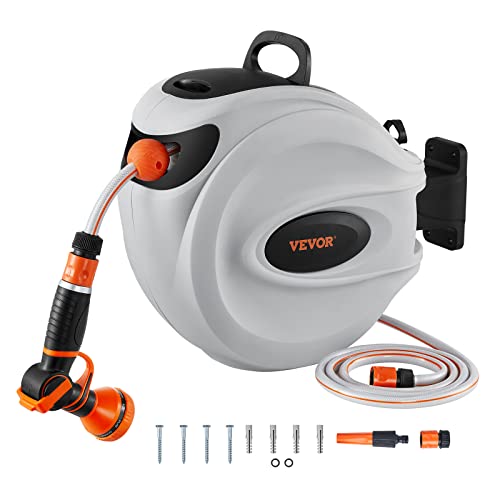 VEVOR Schlauchaufroller, 12mmx30 m, wandmontierter Schlauchaufroller, Wand Schlauchbox mit Düse mit 9 Mustern, automatisches Rücklaufsystem mit langsamer Rückführung & 180°-Schwenkhalterung von VEVOR