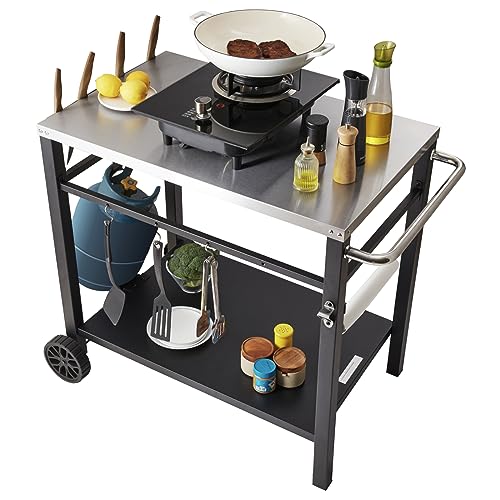 VEVOR Servierwagen Küchenwagen 100 x 64 x 83,5 cm Outdoor-Grill-Esswagen mit Doppelter Ablage, Beweglicher Grilltisch für die Zubereitung von Speisen, Multifunktionale Tischplatte aus Edelstahl von VEVOR