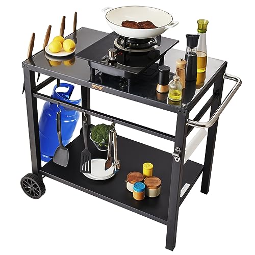 VEVOR Servierwagen Küchenwagen 100 x 64 x 83,5 cm Outdoor-Grill-Esswagen mit Doppelter Ablage, Beweglicher Grilltisch für die Zubereitung von Speisen, Multifunktionale Tischplatte aus Eisen Schwarz VEVOR Servierwagen Küchenwagen 100 x 64 x 83,5 cm Outdoor-Grill-Esswagen mit Doppelter Ablage, Beweglicher Grilltisch für die Zubereitung von Speisen, Multifunktionale Tischplatte aus Eisen Schwarz von VEVOR