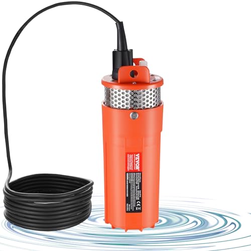 VEVOR Solar Wasserpumpe, 12 V DC, 96 W, Tiefbrunnenpumpe, max. Durchfluss 1,6 GPM, max. Förderhöhe 70 m, solarbetriebene Tauchpumpe für Brunnen, Bewässerung von Bauernhöfen, Tränken von Nutztieren von VEVOR