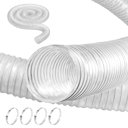 VEVOR Staubsammelschlauch, 63 x 3050 mm, PVC-Material, flexibler, transparenter Schlauch mit Kohlenstoffstahldrahtspule, 4x 304 Edelstahlklemmen von VEVOR