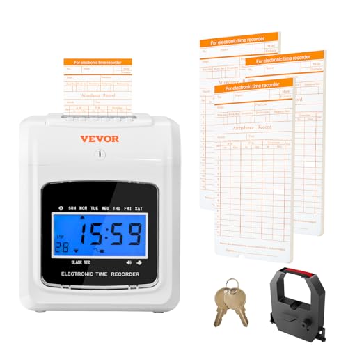 VEVOR Stempeluhr Stechuhr Zeiterfassung 102 Stempelkarten, Elektronisches Stempeluhr inkl. 2 Schlüssel + 1 Band, Weiße Elektronische Wandmontierte Stechuhr für Kleinbetriebe, Büros Fabriken usw. VEVOR Stempeluhr Stechuhr Zeiterfassung 102 Stempelkarten, Elektronisches Stempeluhr inkl. 2 Schlüssel + 1 Band, Weiße Elektronische Wandmontierte Stechuhr für Kleinbetriebe, Büros Fabriken usw. von VEVOR