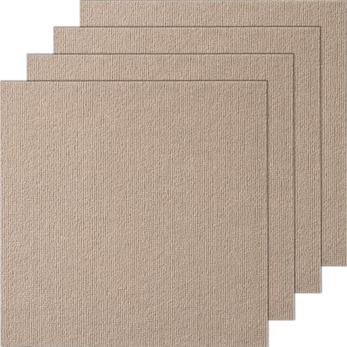 VEVOR Teppichfliesen zum Abziehen und Aufkleben, 457x457mm, selbstklebende Teppichbodenfliesen, weich gepolsterte Teppichfliesen, DIY-Installation für Schlafzimmer, Wohnzimmer (10 Stk., Hellbraun) von VEVOR