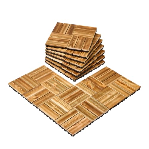 VEVOR Terrassenfliesen,10er-Set, Balkonfliesen 30 x 30 cm, wasserdichter Bodenbelag aus Torfkieferholz, Holzfliesen Terrassenbodenbelag für Veranda, Poolrand, Balkon, Hinterhof (Holzoptik) von VEVOR