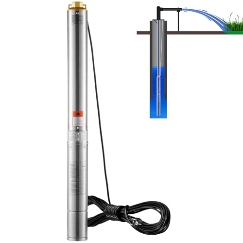 VEVOR Tiefbrunnen-Tauchpumpe, 1100 W, 230 V, 50 Hz, 7,1 m³/h max. Durchfluss, 105 m max. Förderhöhe mit 19,4 m Stromkabel, Edelstahl-Wasserpumpen für industrielle Bewässerung und den Heimgebrauch von VEVOR