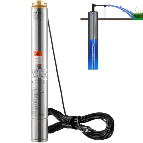 VEVOR Tiefbrunnenpumpe, 370 W, 230 V, 50 Hz, 5,3 m³/h max. Durchfluss, 50 m max. Förderhöhe, mit 9,1 m Stromkabel, Edelstahl-Brunnenpumpe für industrielle Bewässerung und den Heimgebrauch, IP68 VEVOR Tiefbrunnenpumpe, 370 W, 230 V, 50 Hz, 5,3 m³/h max. Durchfluss, 50 m max. Förderhöhe, mit 9,1 m Stromkabel, Edelstahl-Brunnenpumpe für industrielle Bewässerung und den Heimgebrauch, IP68 von VEVOR