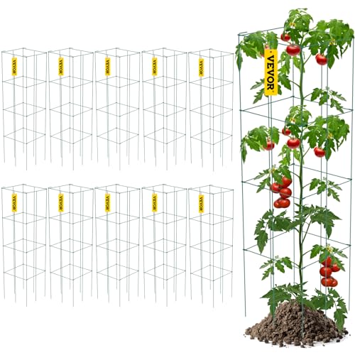 VEVOR Tomatenkäfige, 30 x 30 x 117 cm, 10er-Set quadratische Pflanzenstützkäfige, robuste, grüne Tomatentürme aus PVC-beschichtetem Stahl zum Klettern von Gemüse, Pflanzen, Blumen und Früchten von VEVOR