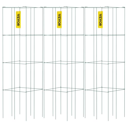VEVOR Tomatenkäfige, 37 x 37 x 100 cm, 3er-Set quadratische Pflanzenstützkäfige, robuste, grüne Tomatentürme aus PVC-beschichtetem Stahl zum Klettern von Gemüse, Pflanzen, Blumen und Früchten von VEVOR