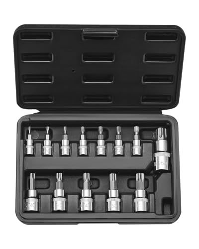 VEVOR Torx Bohrer Steckschlüsselsatz 13-tlg. Stern T8–T60, S2-Legierungsstahl & Cr-V-Stahl, 1/4 Zoll & 3/8 Zoll & 1/2 Zoll Antriebe, mit Aufbewahrungskoffer, Torx-Steckschlüssel für Autoreparatur VEVOR Torx Bohrer Steckschlüsselsatz 13-tlg. Stern T8–T60, S2-Legierungsstahl & Cr-V-Stahl, 1/4 Zoll & 3/8 Zoll & 1/2 Zoll Antriebe, mit Aufbewahrungskoffer, Torx-Steckschlüssel für Autoreparatur von VEVOR