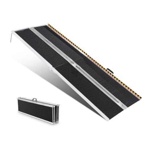 VEVOR Tragbare Rollstuhlrampe, 2,13 m, 363 kg Tragkraft, rutschfeste Aluminium-Klappschwellenrampe, faltbare Rollstuhlrampe für Mobilitätsroller, Behindertenrampe für Hausstufen, Treppen, Türen, Bords VEVOR Tragbare Rollstuhlrampe, 2,13 m, 363 kg Tragkraft, rutschfeste Aluminium-Klappschwellenrampe, faltbare Rollstuhlrampe für Mobilitätsroller, Behindertenrampe für Hausstufen, Treppen, Türen, Bords von VEVOR