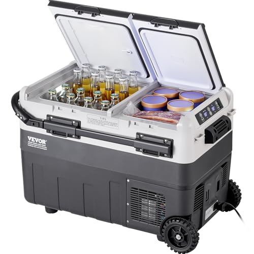VEVOR Tragbarer Autokühlschrank, 12-Volt-Autokühlschrank, 50 L tragbarer Dual-Zone-Gefrierschrank, -20 bis 20 ℃ einstellbare Temperatur, Kompressorkühler für Zuhause, Outdoor, Camping, Wohnmobil von VEVOR