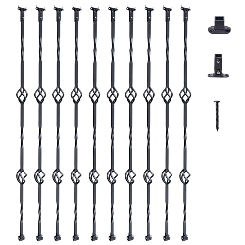 VEVOR Treppengeländer aus Metall, 56 x 56 x 1122 mm dekorative Geländerspindeln aus verzinktem Stahl, 10er-Pack Geländer mit hohlen Doppelkörben, Wendeltreppengeländer mit Schuhen und Schrauben von VEVOR