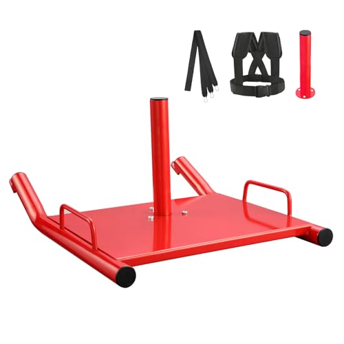 VEVOR Zugschlitten für Krafttraining, Fitness-Kraft-Geschwindigkeitstrainingsschlitten, Trainingsgerät aus Stahl für Geschwindigkeitsverbesserung, für 2-Zoll-Gewichtsplatten, Rot von VEVOR