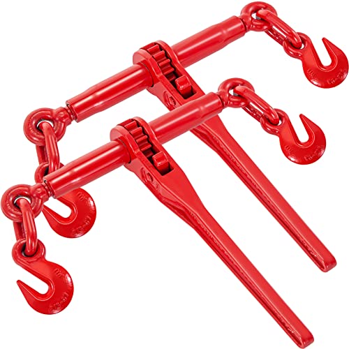 VEVOR 9215LBS 3/8" – 1/2" Ratschenbinder, 9.215 lbs, sichere Arbeitslast, G70-Haken und einstellbare Länge, für Ketten der Güteklasse 70–80, Festzurren, Transportieren, Abschleppen, 2er-Pack, Rot von VEVOR