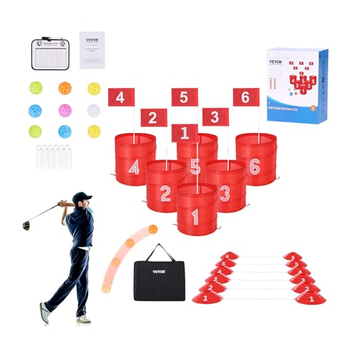 VEVOR Golfspiel Set, 6-Loch-Golfplatz, Übungsspiele für Golf im Eimer, Golf-Chipping-Spiel für den Außenbereich, tragbares Outdoor-Golfspiel, Ideal für Rasen, Hof, Camping, Park, Strand von VEVOR