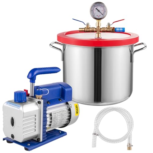 OldFe Vakuumpumpe 3CFM1/4HP, Vakuumkammer mit Pumpe 5,7-Liter-Vakuumkammer-Kit, Klima Vakuumpumpe Set einstufige Vakuumpumpe, Vacuum Pump Ölkapazität von 220 ml von VEVOR