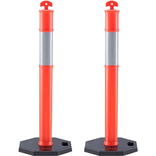 VEVOR Verkehrshütchen Verkehr Absperrpfosten 2 Stk. 430 x 430 mm Sockel Warnkegel Verkehrsleitkegel Reflektierende Warnleitkegel, Leitpfostenkegel Straßensperrpfosten Sicherheitspfosten Rot von VEVOR