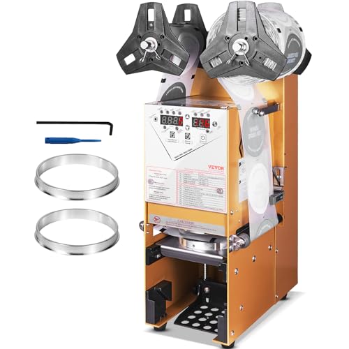 VEVOR Verschließmaschine, 500–650 Tassen/h, Juice Cup Sealer für 180 mm hohe und 90/95 mm große Tassen, elektrischer Boba-Teeverschließer mit digitaler LCD-Steuerung für Bubble-Milchtee-Kaffee, Gold von VEVOR