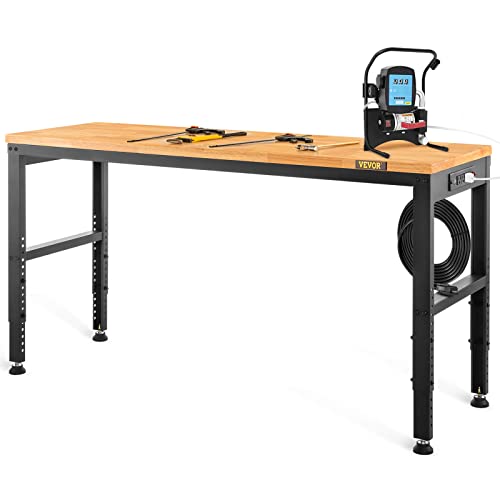 VEVOR Verstellbare Werkbank, 48" L x 20" B x 38,1" H Garagentisch mit 28,3"-38,1" Höhe und 2000 lbs Tragkraft, mit Steckdosen und Hartholzplatte und Metallrahmen und Fußpolstern von VEVOR
