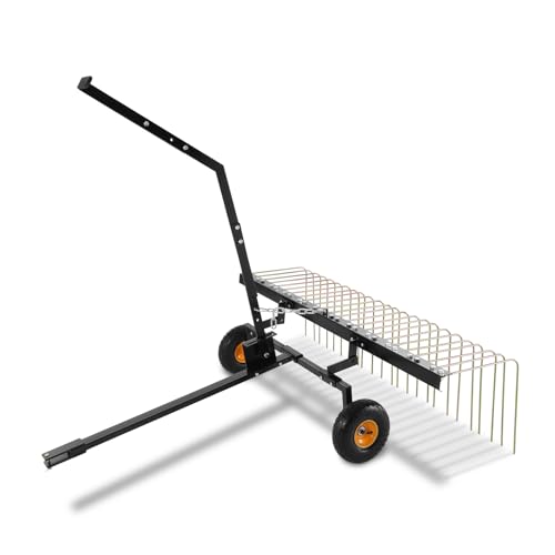 VEVOR Vertikutierer, 60-Zoll-Vertikutierer mit 24 Stahlzinken, Rasenvertikutierer für ATV oder Mäher, Rasenrechen mit Hebegriff für Laub, Tannennadeln und Gras von VEVOR