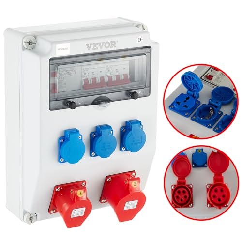 VEVOR Wandverteiler 230 V 16 A mit 3 x Steckdose Baustromverteiler, 1 x CEE-Steckdose 400 V 16 A Verteilerkästen, 1 x CEE-Steckdose 400 V 32 A Weiß von VEVOR