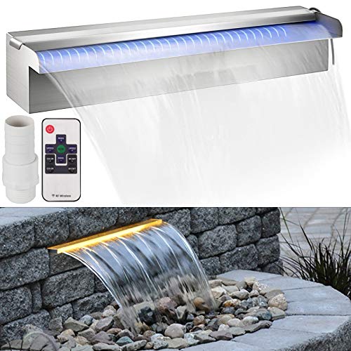 VEVOR Wasserfall LED 45cm Edelstahl APP Kontrolle Multi-Farben LED-Licht 18 Arte Farben Wasserfall Pool Springbrunnen, Garten Wasserfall Brunnen für Pool und Teich Dekoration von VEVOR