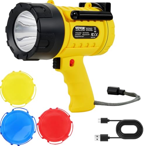 VEVOR Wiederaufladbare Taschenlampe, 1000.000 Lumen, IP67 wasserdichter LED-Handscheinwerfer, tragbarer Suchscheinwerfer mit 4 Modi, abnehmbarer Linse, USB-Anschluss, für die Jagd, Bootfahren, Camping VEVOR Wiederaufladbare Taschenlampe, 1000.000 Lumen, IP67 wasserdichter LED-Handscheinwerfer, tragbarer Suchscheinwerfer mit 4 Modi, abnehmbarer Linse, USB-Anschluss, für die Jagd, Bootfahren, Camping von VEVOR