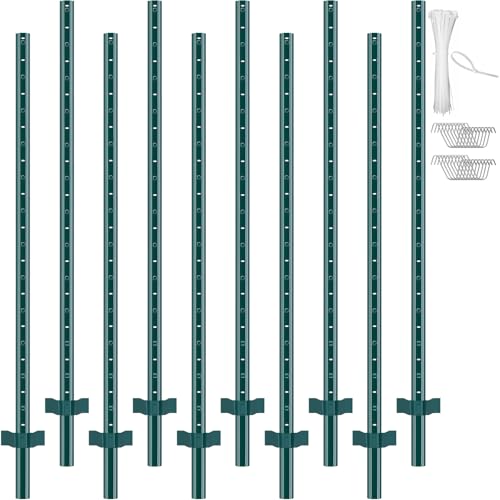 VEVOR Zaunpfosten 213,36 cm, 10er-Set Metallzaunpfosten, Weidezaunpfahl aus Kohlenstoffstahl hochwertige Zaunpfähle für Wildzaun, Weidezaun, Drahtzaun, Maschendrahtzäune, Wildschutzzaun von VEVOR