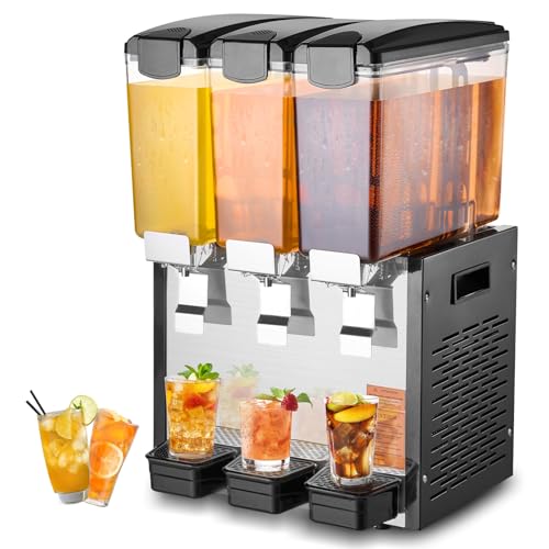 VEVOR kommerzieller Getränkespender mit 3 Tanks, Saftspender 10 L (pro Tank), 440 W Edelstahl Eistee-Getränkeautomat mit 7–12 °C Kühltemperatur, für Kaltgetränke Restaurant Bar Party Buffet Catering von VEVOR
