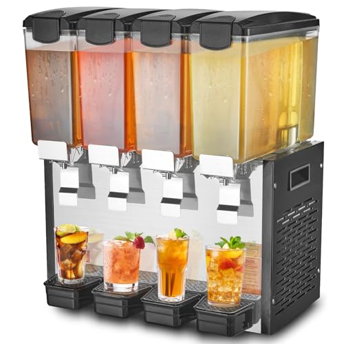 VEVOR kommerzieller Getränkespender mit 4 Tanks, Saftspender 10 L (pro Tank), 430 W Edelstahl Eistee-Getränkeautomat mit 7–12 °C Kühltemperatur, für Kaltgetränke Restaurant Bar Party Buffet Catering von VEVOR