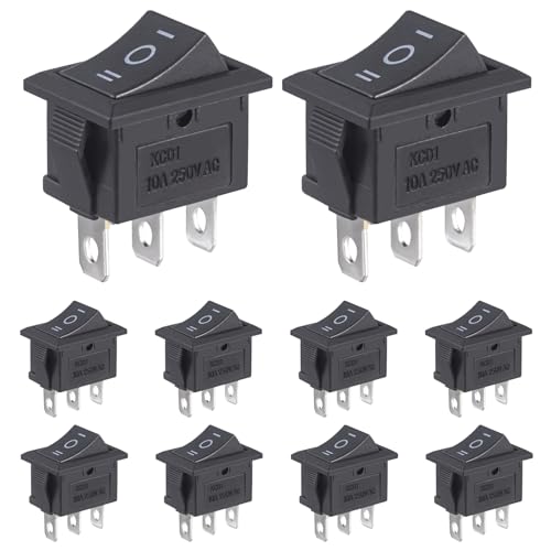 VEXUNGA 10Stück Wippschalter 3 Polig Kippschalter EIN/AUS/EIN Schwarz Rechteck Schalter AC 250V 10A Einbauschalter Eingebettet 3 Position 3Pins Boot Switch VEXUNGA 10Stück Wippschalter 3 Polig Kippschalter EIN/AUS/EIN Schwarz Rechteck Schalter AC 250V 10A Einbauschalter Eingebettet 3 Position 3Pins Boot Switch von VEXUNGA