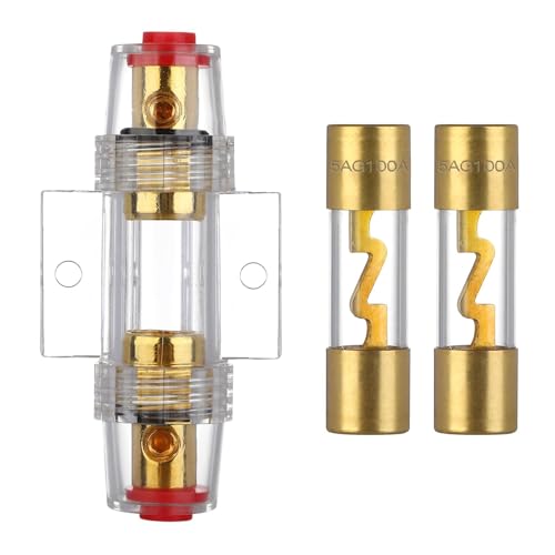 VEXUNGA AGU Sicherungshalter 100A Vergoldet Glassicherung Inline für Auto Audio Power Schutz Mit 2 Stück 100 Ampere AGU Sicherung Glasrohr von VEXUNGA