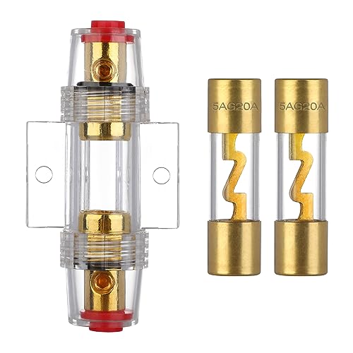 VEXUNGA AGU Sicherungshalter 20A Vergoldet Glassicherung Inline für Auto Audio Power Schutz Mit 2 Stück 20 Ampere AGU Sicherung Glasrohr von VEXUNGA
