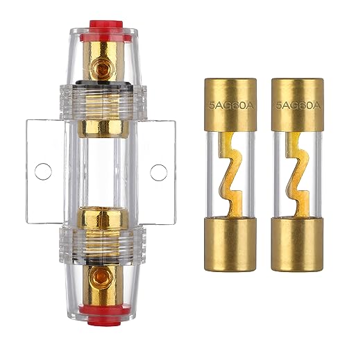 VEXUNGA AGU Sicherungshalter 60A Vergoldet Glassicherung Inline für Auto Audio Power Schutz Mit 2 Stück 60 Ampere AGU Sicherung Glasrohr von VEXUNGA