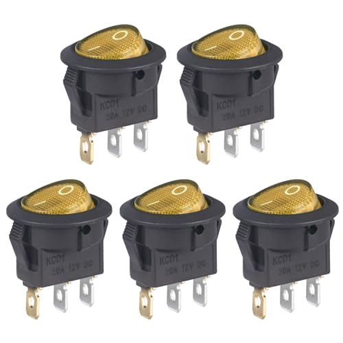 VEXUNGA Kippschalter 12V 20A Beleuchtet Rund Wippschalter Gelb mit Licht 3 Polig Ein/Aus 12 Volt DC Schalter Einbauschalter SPST Leuchtend Quadratischer (5 Stück) von VEXUNGA