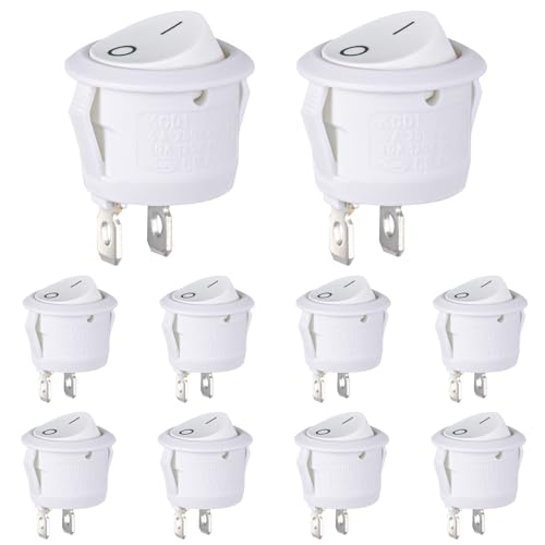 VEXUNGA Kippschalter Runde Mini Schalter 2 Polig Wippschalter 6A 250V 10A 125V Ein/Aus Rund Kfz Einbauschalter Einrastbare mit Selbsthemmung Weiß (Packung mit 10 Stück) von VEXUNGA