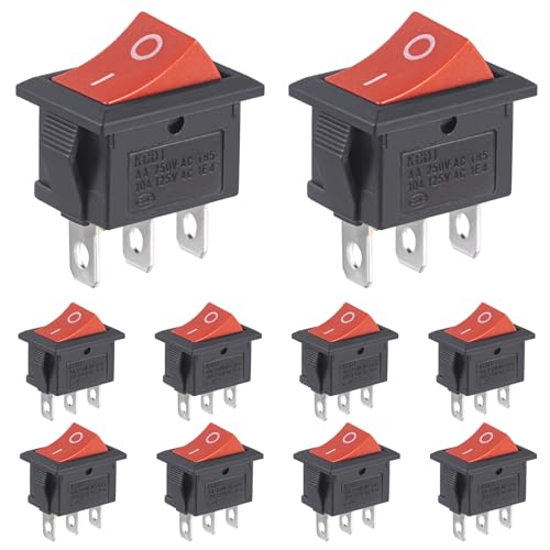 VEXUNGA Kippschalter Wippschalter Rot AC 6A 250V 10A 125V EIN/AUS 3 Polig Boat Wippe Schalter Einbauschalter 2 Position für Auto Boot Haushaltsgeräte (10 Stücke) von VEXUNGA