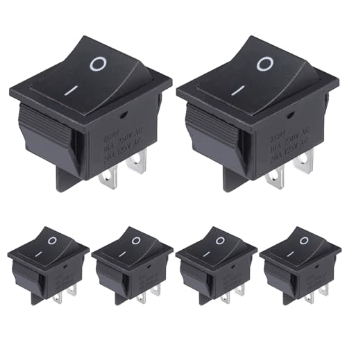 VEXUNGA Wippschalter EIN/AUS 4 Polig Kippschalter AC 16A 250VAC 20A 125VAC Schwarz Wippe Schalter Wipptaster Einbauschalter Rechteck Eingebettet Boot Switch (6 Stück) von VEXUNGA