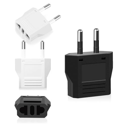 VFANDV EU Stecker Adapter, 4 Stück Reiseadapter, US to EU Adapter, Adapter USA Deutschland Stecker, Reisestecker US auf EU, USA Adapter Steckdose, EU Stecker Adapter für Geräte mit USA, Schwarz Weiß von VFANDV