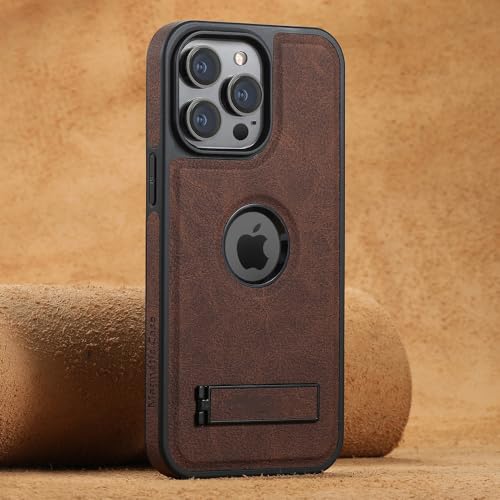 VFDHN Für iPhone 16 Pro Max 15 Plus 14 13 12 PU-Leder magnetische kabellose Ladehülle mit Ständer, LZ, braun, für iPhone 15 ProMax von VFDHN