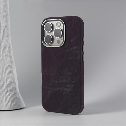 VFDHN Magnetische, stoßfeste Lederhülle für iPhone 16 15 14 Plus 13 12 Pro Max, kabellose Ladelinsenabdeckung aus Metall, DXR Dunkelviolett, für iPhone 12 von VFDHN