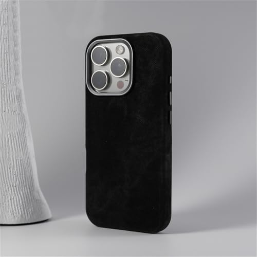 VFDHN Magnetische, stoßfeste Lederhülle für iPhone 16 15 14 Plus 13 12 Pro Max, kabellose Ladelinsenabdeckung aus Metall, DXR Schwarz, für iPhone 16 von VFDHN
