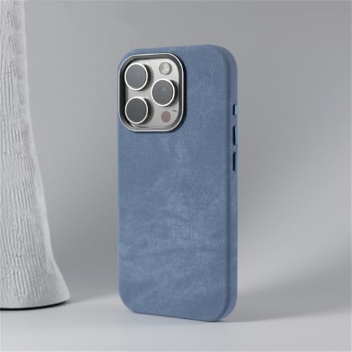 VFDHN Magnetische, stoßfeste Lederhülle für iPhone 16 15 14 Plus 13 12 Pro Max, kabellose Ladelinsenabdeckung aus Metall, DXR Sierra Blue, für iPhone 14Pro Max von VFDHN