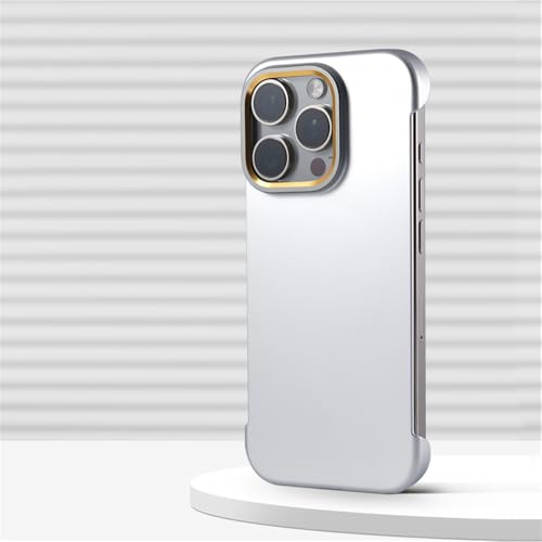 VFDHN Ultradünne rahmenlose magnetische Hart-PC-Hülle für iPhone 16 Pro Max 15 14 13 Wireless Charge Slim Back Cover, WBFG CX Silber, für iPhone 15Pro Max von VFDHN