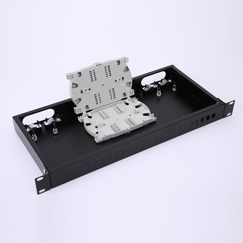 1U 48,3 cm (19 Zoll) Glasfaser-Box-Gehäuse mit LGX geladenem Patchpanel – passend für Rack-Schränke, inklusive 2 Spleißschalen, unterstützt bis zu 48 Fasern von VFLTOOL