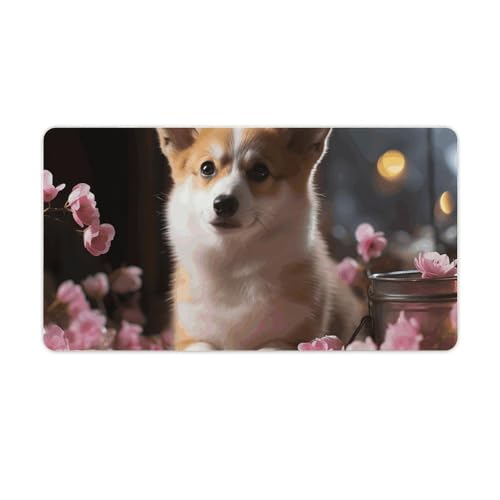 Großes Mauspad, erweitertes Gaming-Mauspad, rutschfeste Unterseite, wasserdichte Schreibtischunterlage mit genähten Kanten, Corgi-Hund auf dem Tisch, Tastaturmatte für Zuhause, Büro, 40,6 x 76,2 cm Großes Mauspad, erweitertes Gaming-Mauspad, rutschfeste Unterseite, wasserdichte Schreibtischunterlage mit genähten Kanten, Corgi-Hund auf dem Tisch, Tastaturmatte für Zuhause, Büro, 40,6 x 76,2 cm von VFMKT