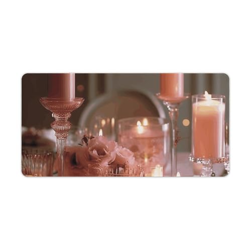 Großes Mauspad, erweitertes Gaming-Mauspad, rutschfeste Unterseite, wasserdichte Schreibtischunterlage mit genähten Kanten, Kerzen und Blumen, Tastaturmatte für Zuhause, Büro, 30,5 x 61 cm Großes Mauspad, erweitertes Gaming-Mauspad, rutschfeste Unterseite, wasserdichte Schreibtischunterlage mit genähten Kanten, Kerzen und Blumen, Tastaturmatte für Zuhause, Büro, 30,5 x 61 cm von VFMKT